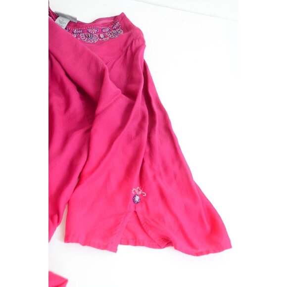 Catherine's PLUS 1X Ombré Pink Purple Beaded Flowy Tunic Top 3/4 Sleeve Blouse - Picture 3 of 12